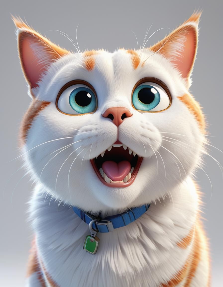 Shocked Cartoon Cat in Pixar Style 3D Render