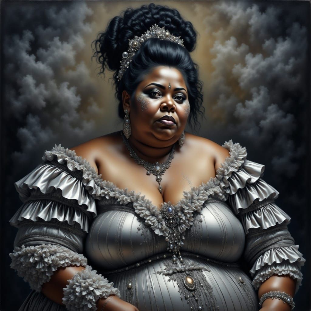 Elegant Renaissance Woman in Silver Gothic Ruffles