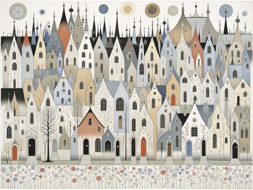 Whimsical Sketchbook Townscape in Doodle Style
