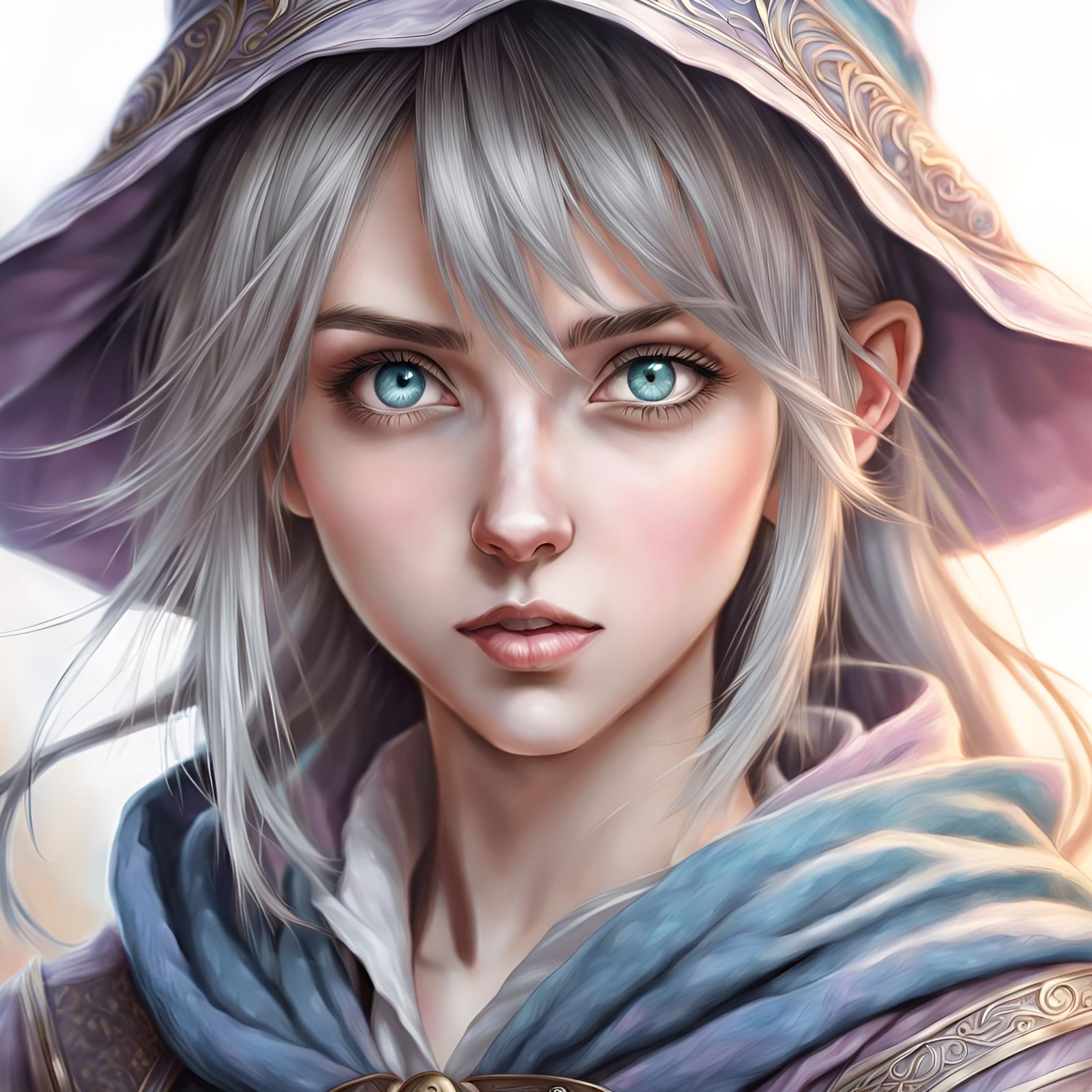 Young Woman Mage in Realistic Anime Pencil Art