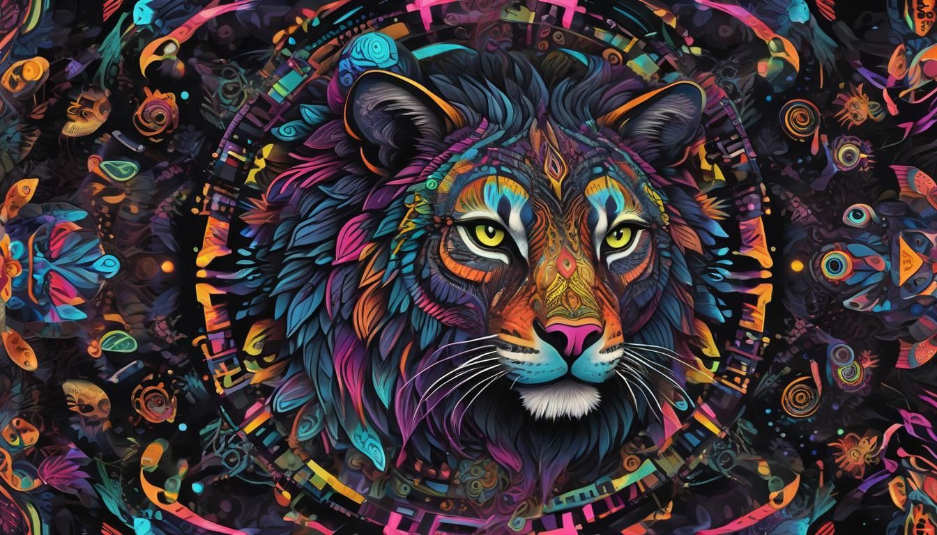 Psychedelic Neon Animals in Op Art Style