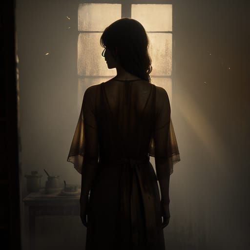 Melancholic Figure in Rusty Room, Surreal Oil Painting