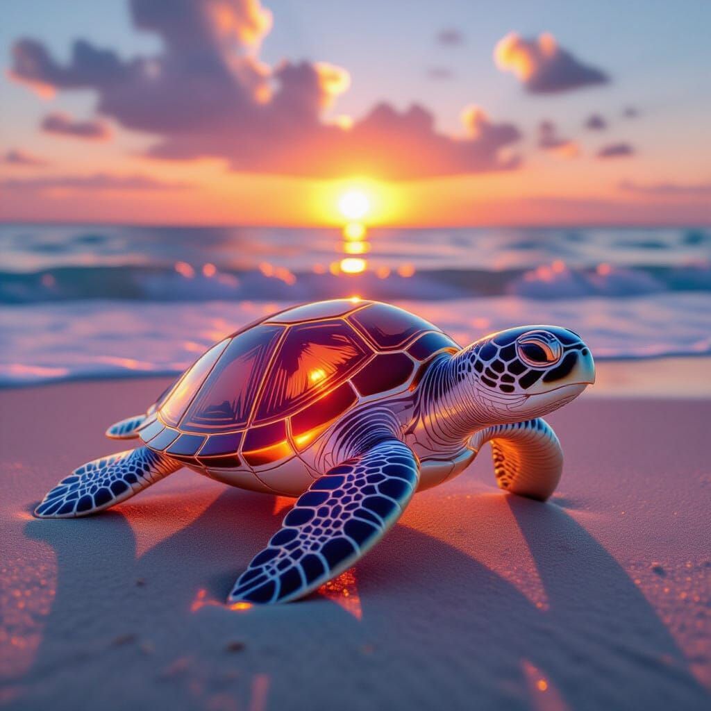 Sea Glass Turtle at Sunset
