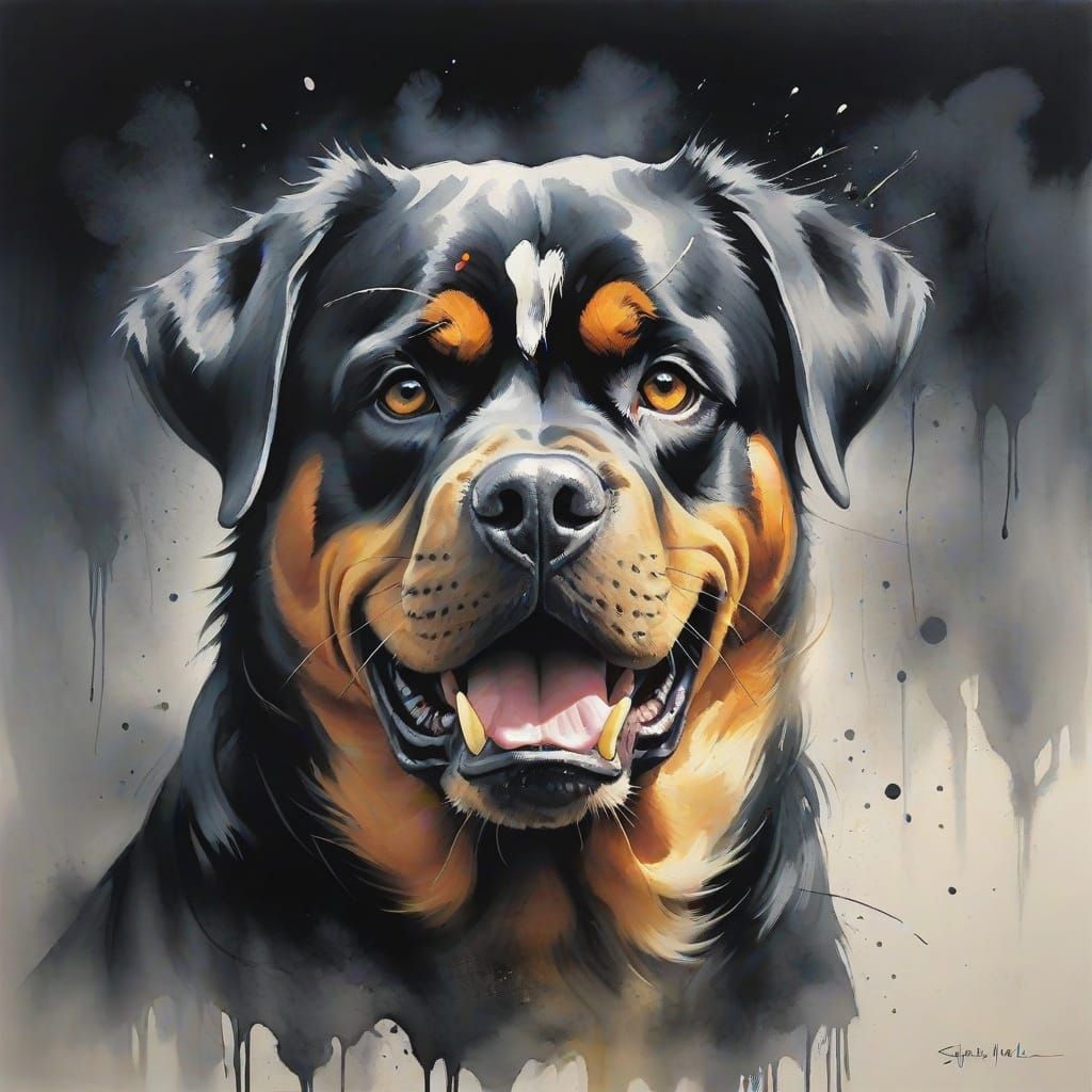 Rottweiler Portrait in the Style of Stephen Gammell