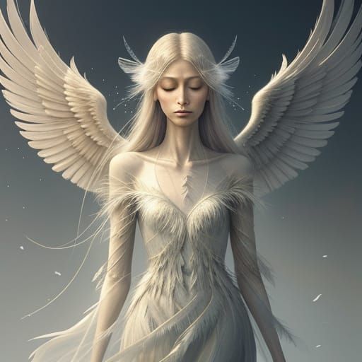 Emaciated Angel Reaching for Light: Surreal Close-Up