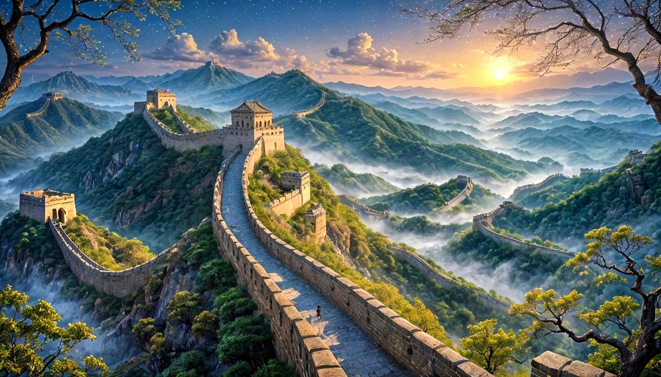 Moonlit Great Wall of China in 3D Alcohol Ink