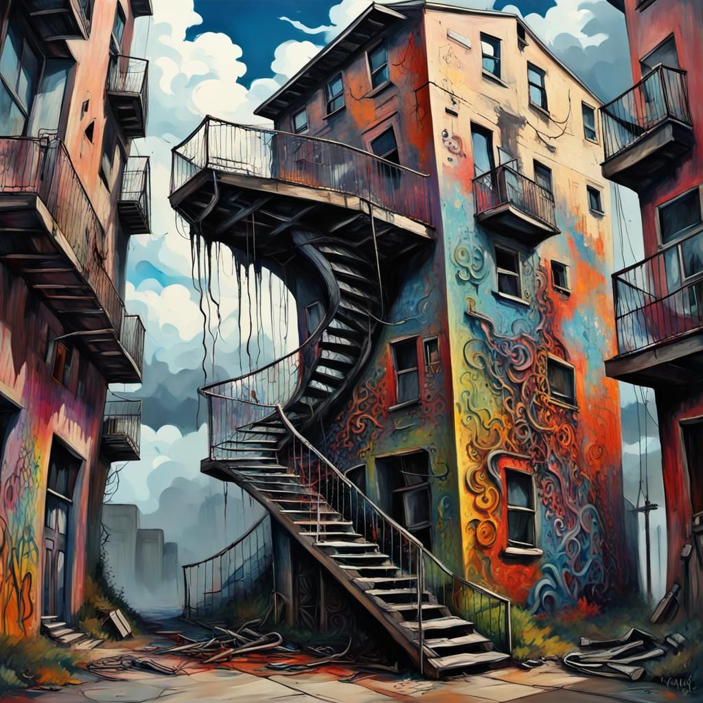 Grotesque Graffiti Ship in Gothic Impressionist Style