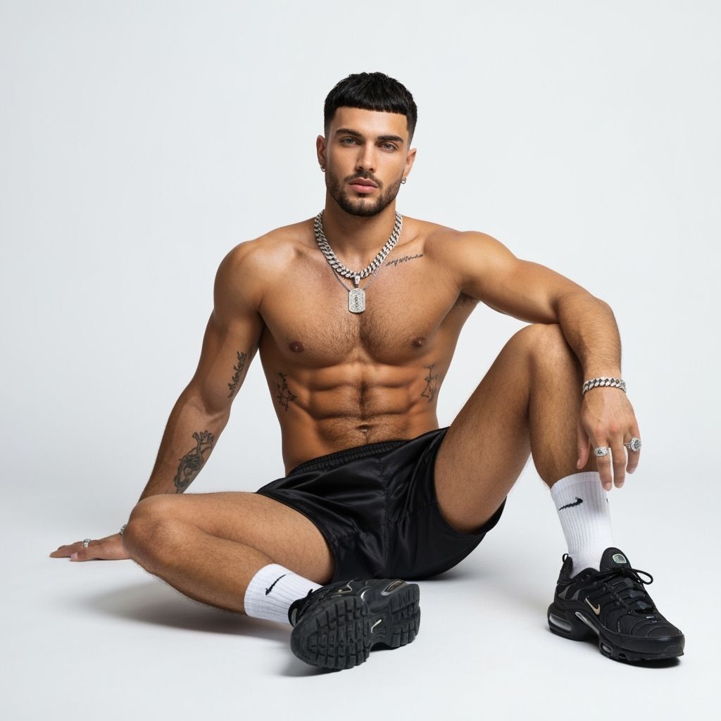 Muscular Mediterranean Male Model in Studio