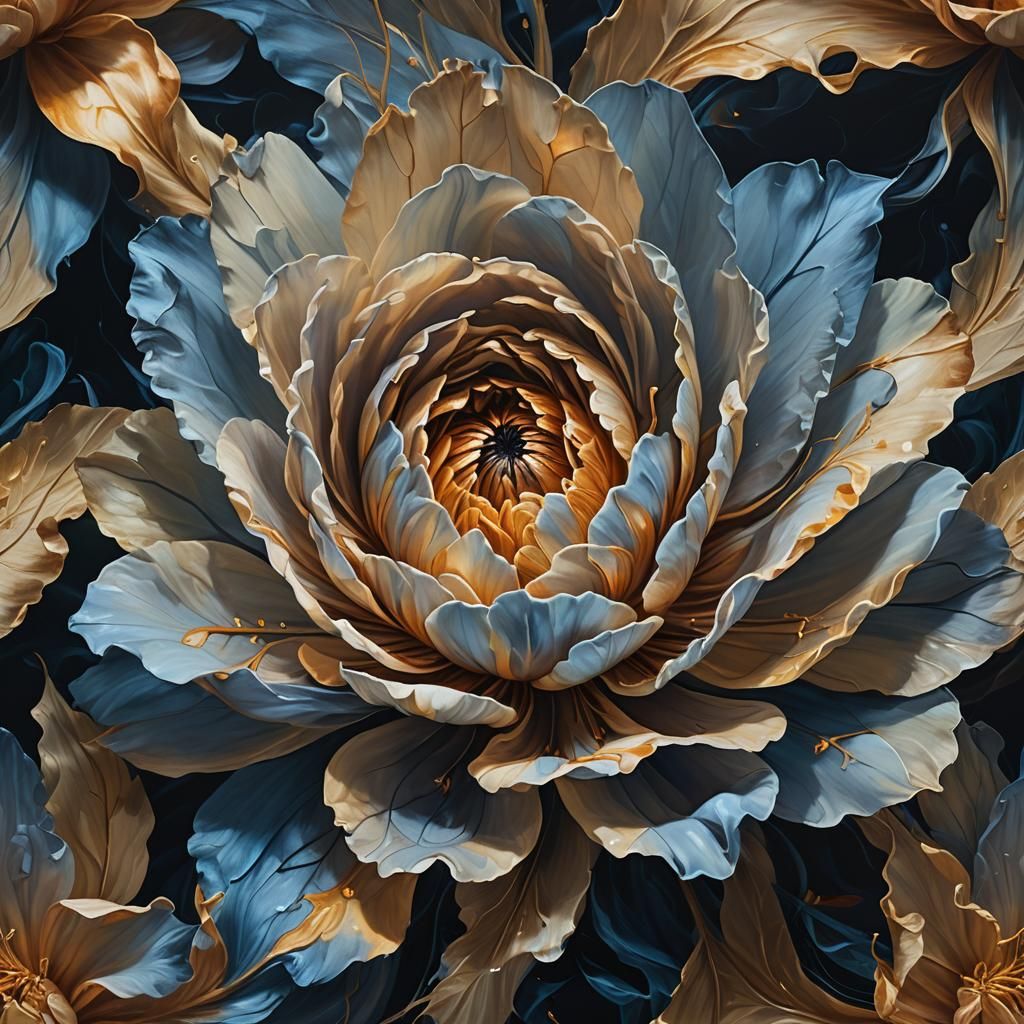 Surreal Flower Flourishes in Darkness: Oil Painting