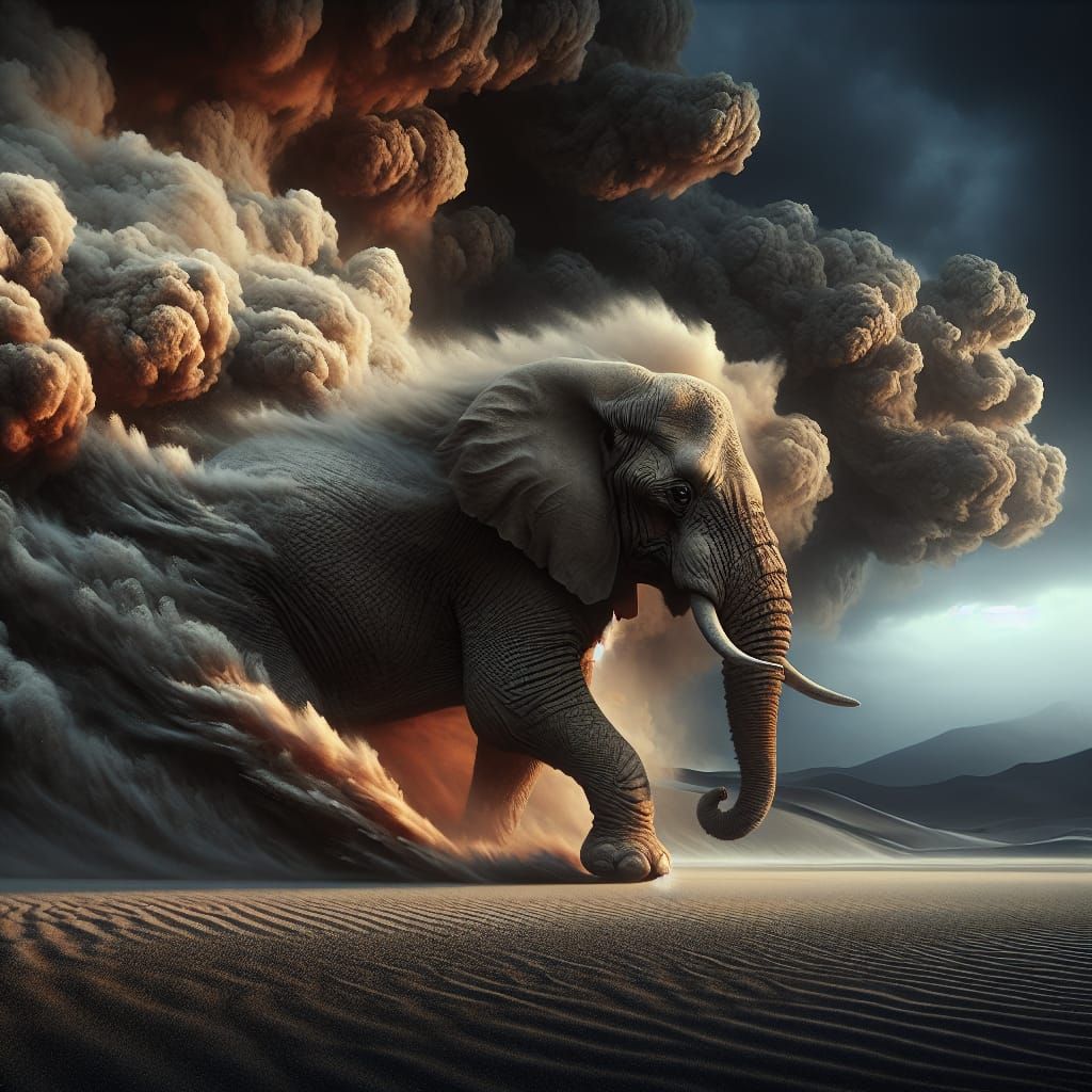 Majestic Elephant in Desert Sandstorm: Concept Art