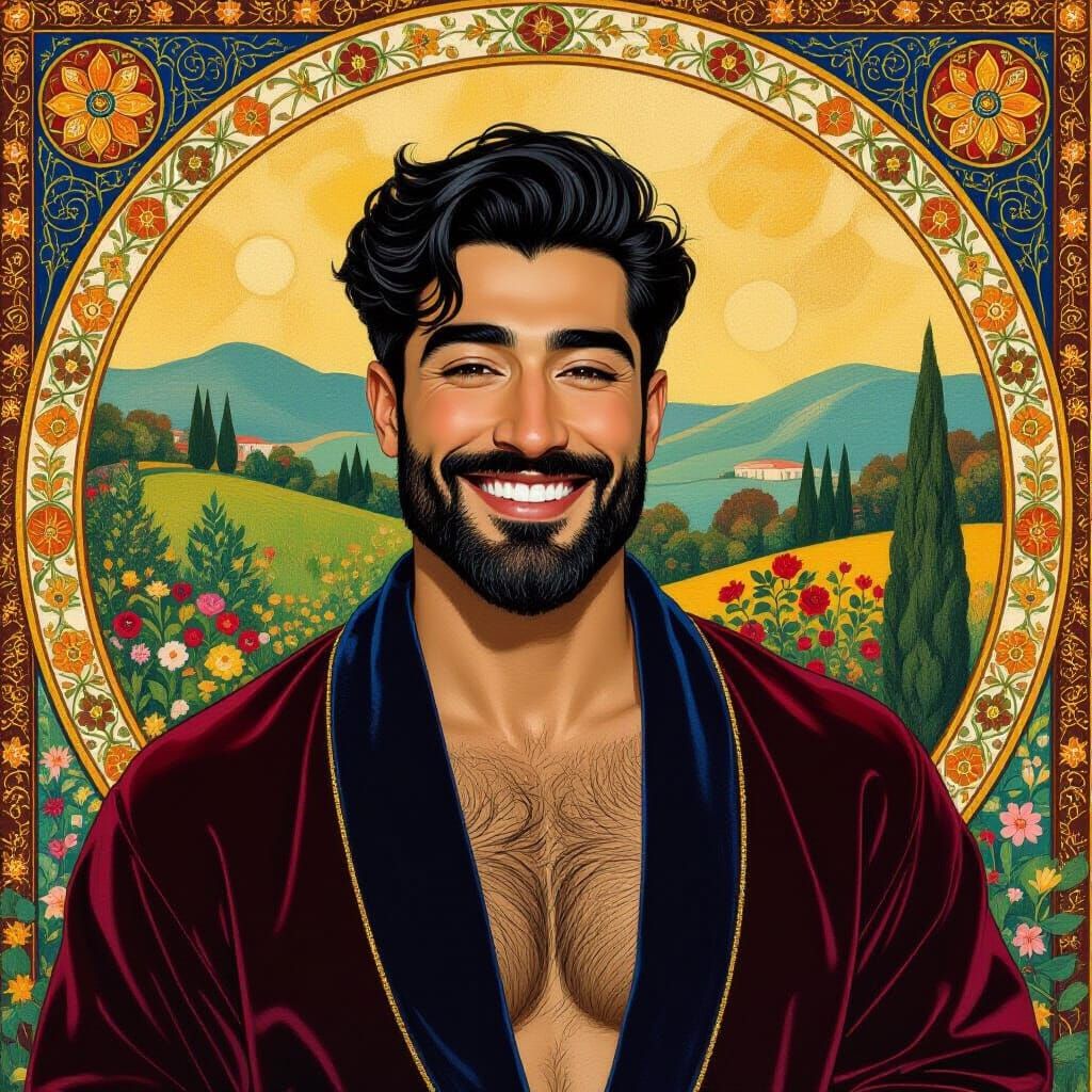 Persian Man in Velvet Robe, Impressionist Portrait