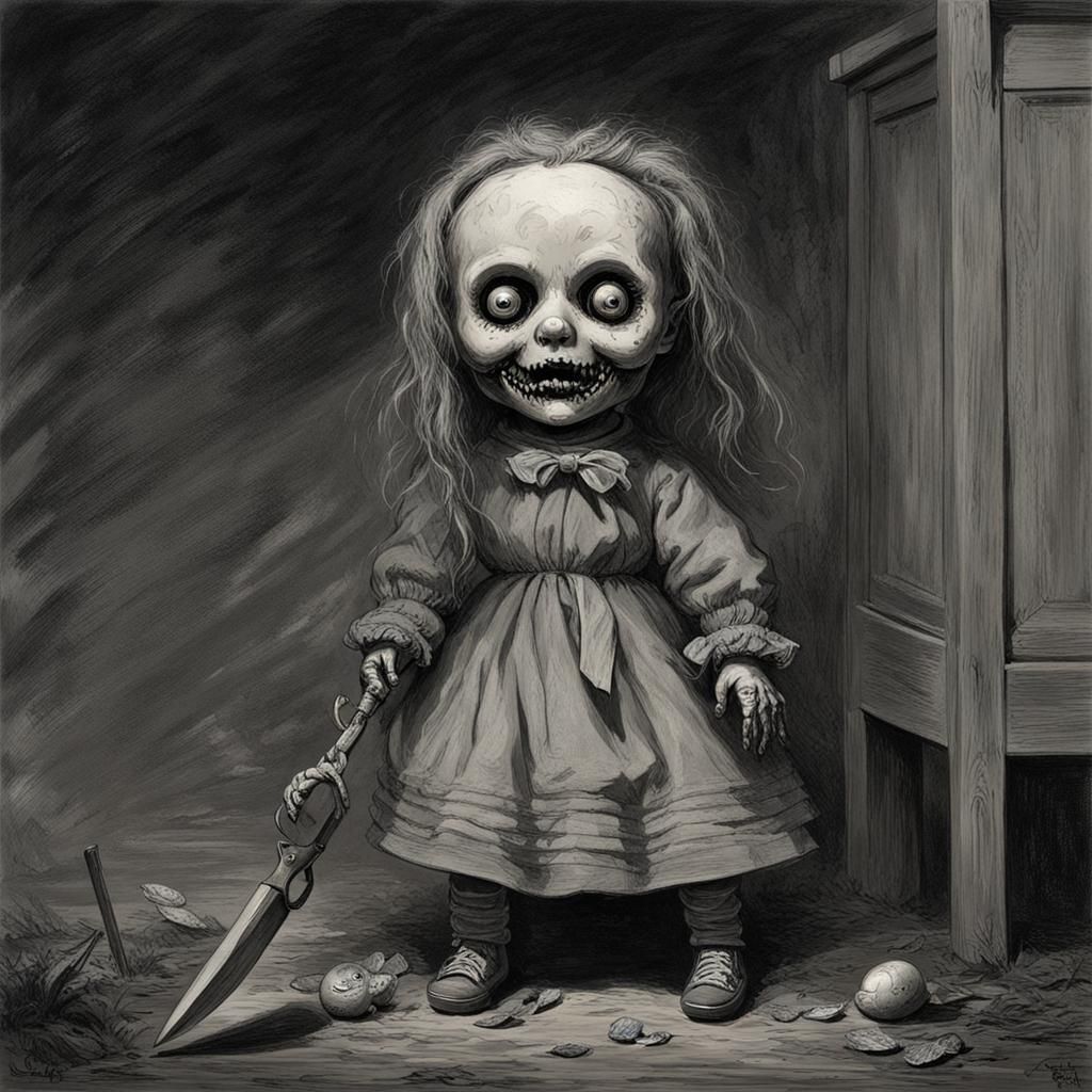 Horror Image of a Killer Doll in Dark Style
