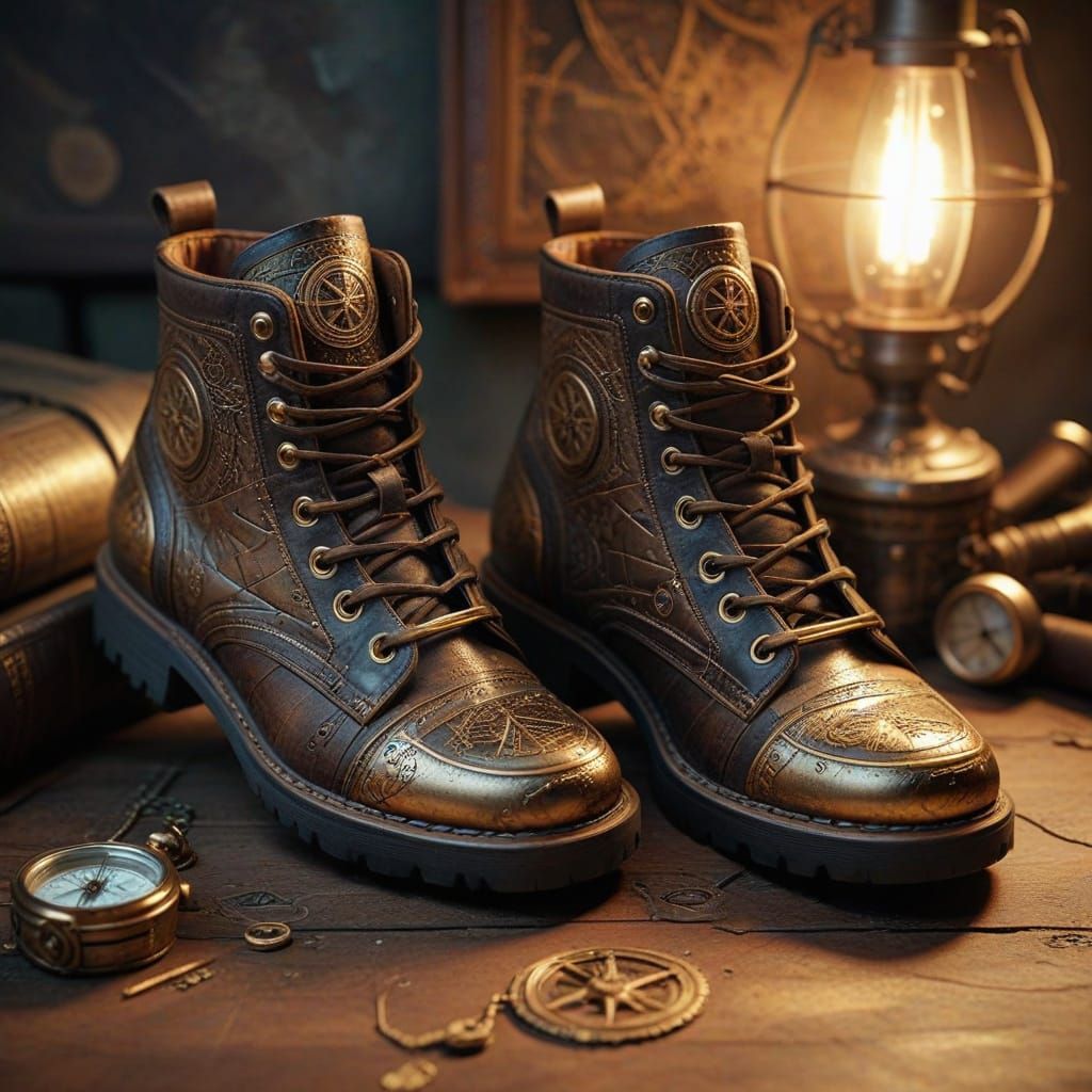 Steampunk Compass Shoe in Earthy Tones