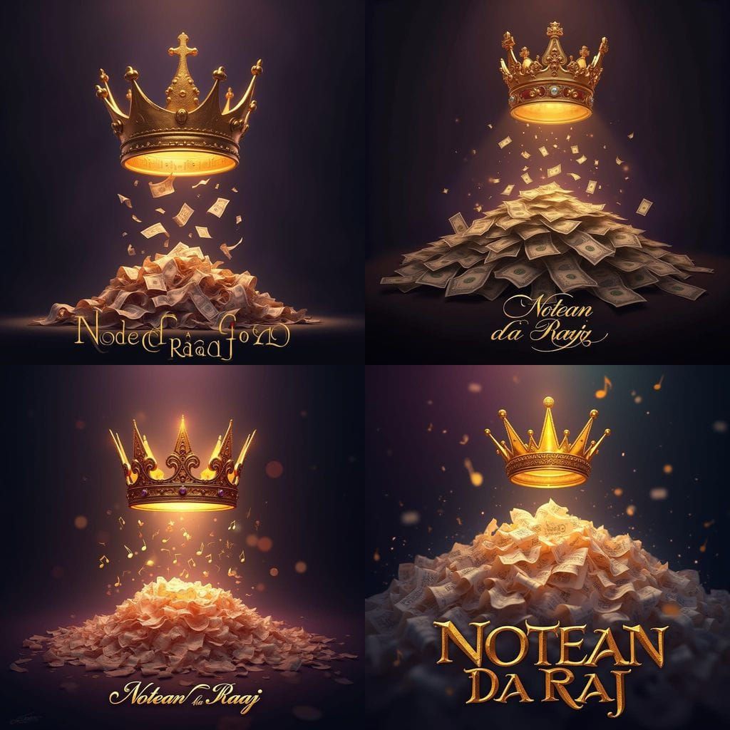 Surreal Golden Crown Above Floating Currency Notes