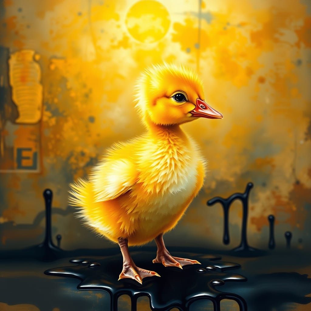 Vibrant Duckling in Whimsical Chrome Wonderland