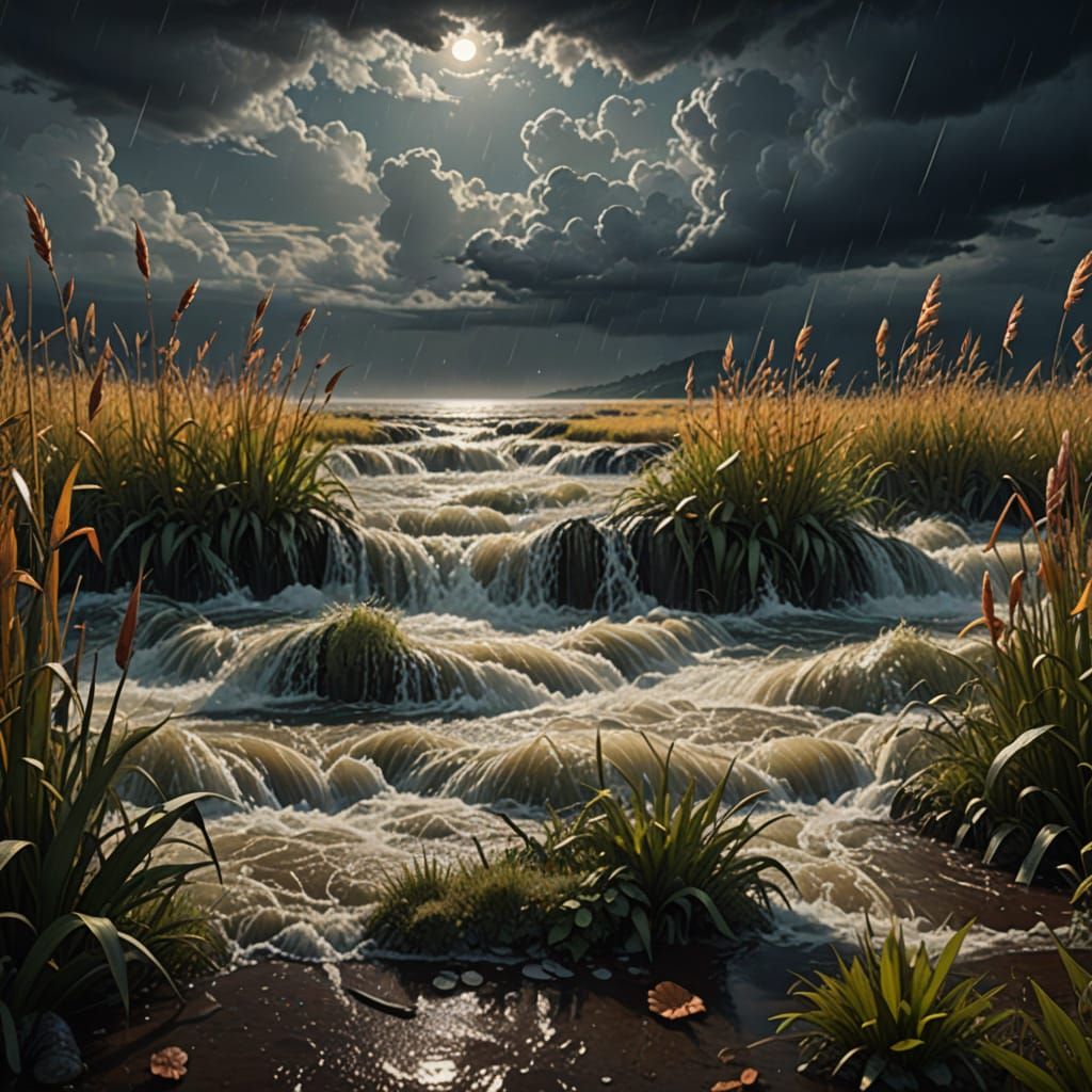 Wild Rainy Landscape in Detailed Matte Painting Style