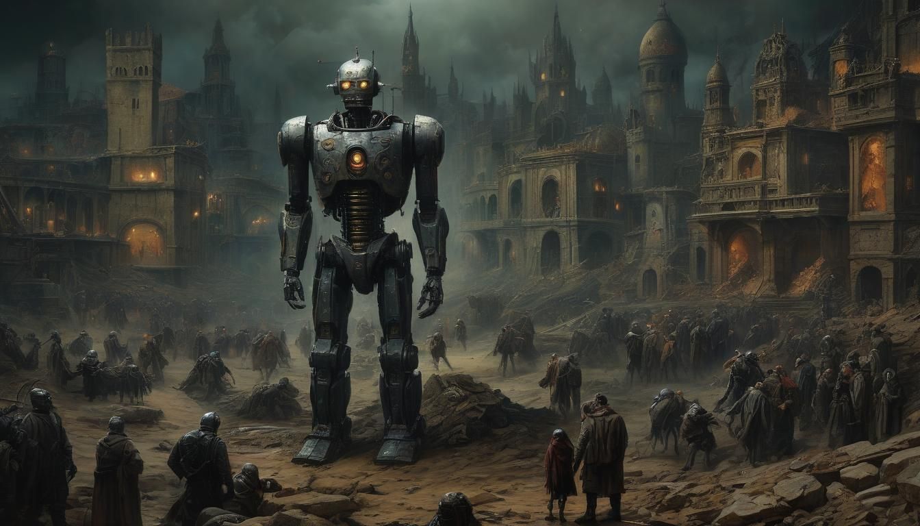 Gothic Robot Spreads Fear in Colorful Dark Fantasy