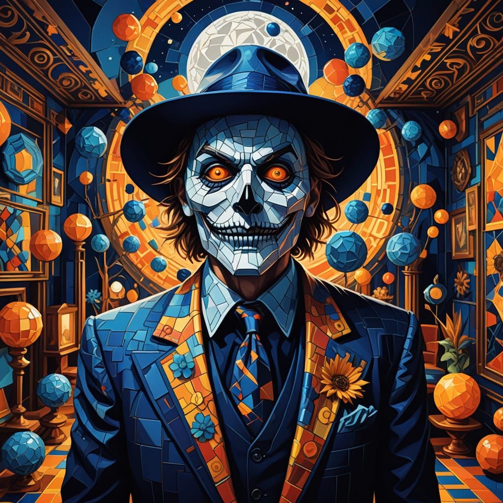 Neo-Cubist Room with Shifting Portraits