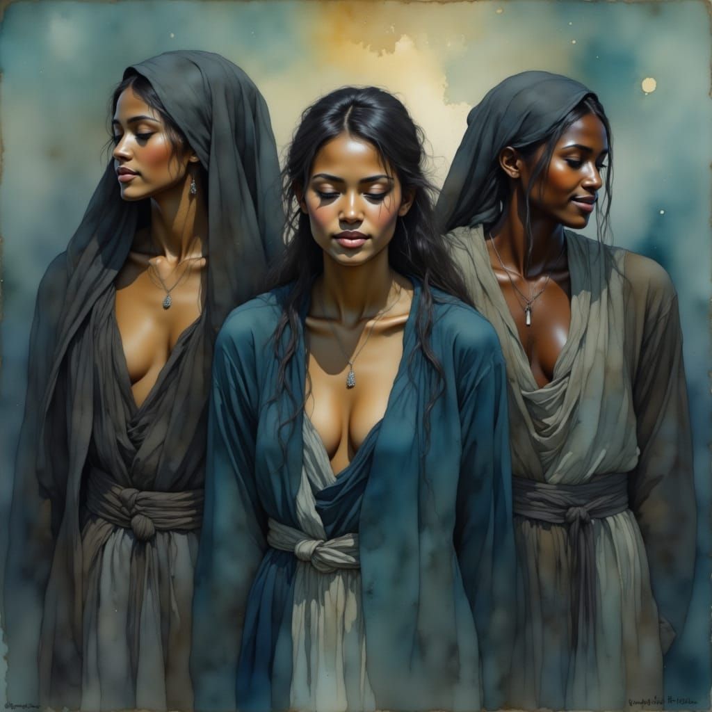Three Mystics Radiate Inner Light in Soothing Twilight Hues