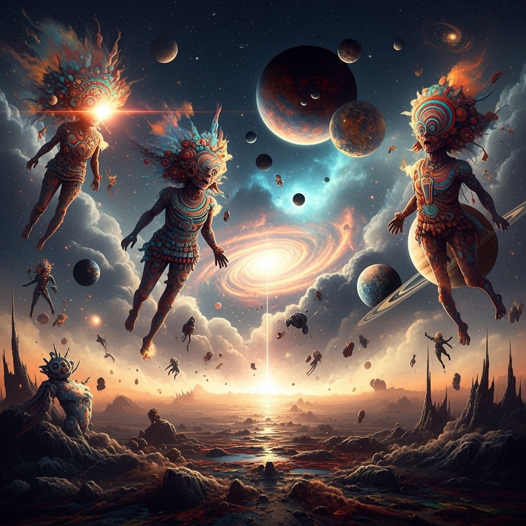 Grimdark Astral Cosmic Illustration in Mixed Media