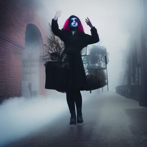 Goth Fashion Model in Futuristic Gothic Coffee Shop