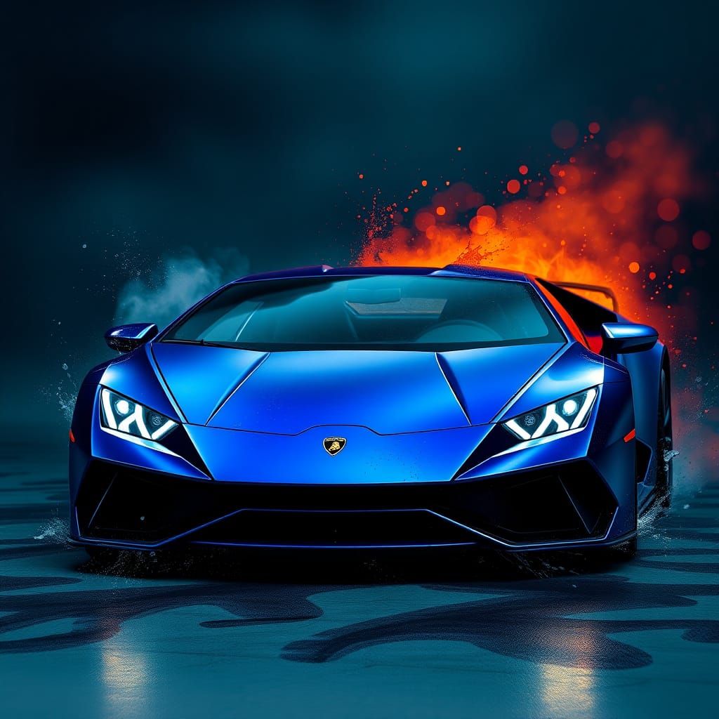 Dark Blue Lamborghini Huracán in Splash Art Style