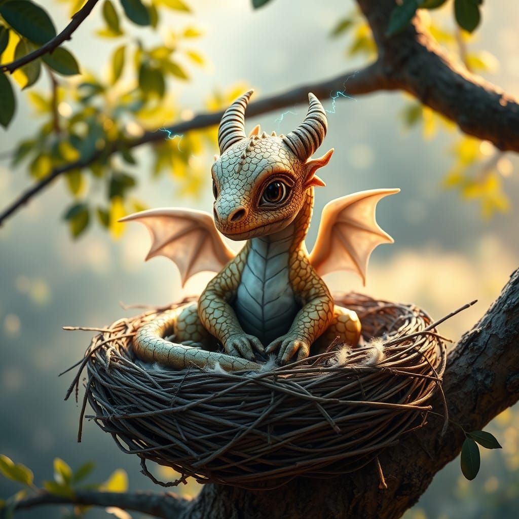 Charming Baby Dragon in Mystic Forest Setting