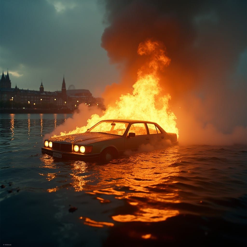 Epic Flames Engulf Car in River Clyde, Glasgow