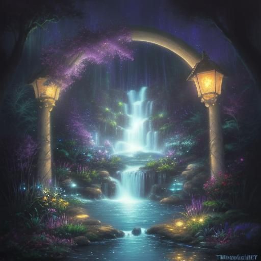 Chibi Puppy by Bioluminescent Waterfall