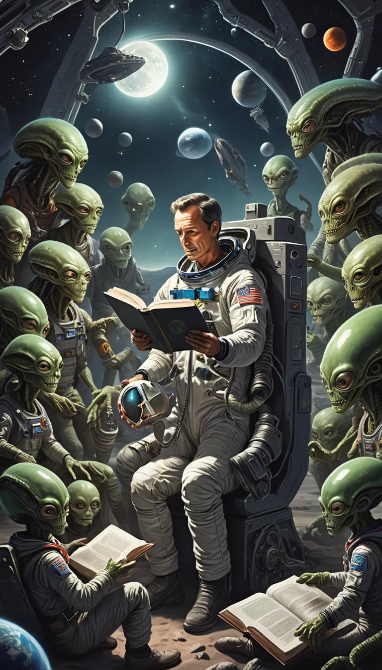 Astronaut Reads to Aliens in Space