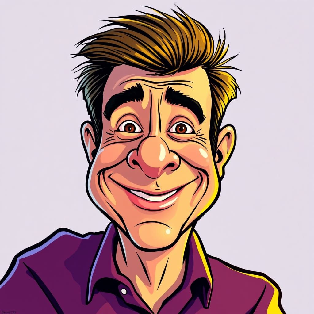 Humorous Man Caricature with Exaggerated Features