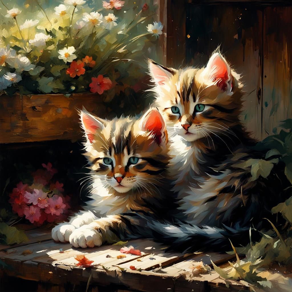 Sleeping Kittens: A Matte Painting in Fine Art Style