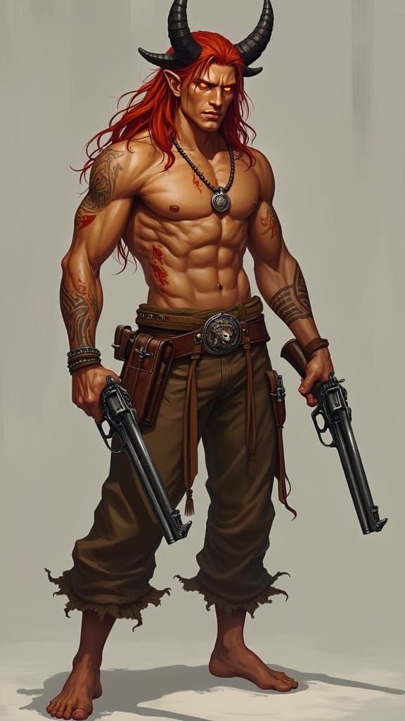 Surreal Red-Hued Warrior Wields Ancient Hand Cannon