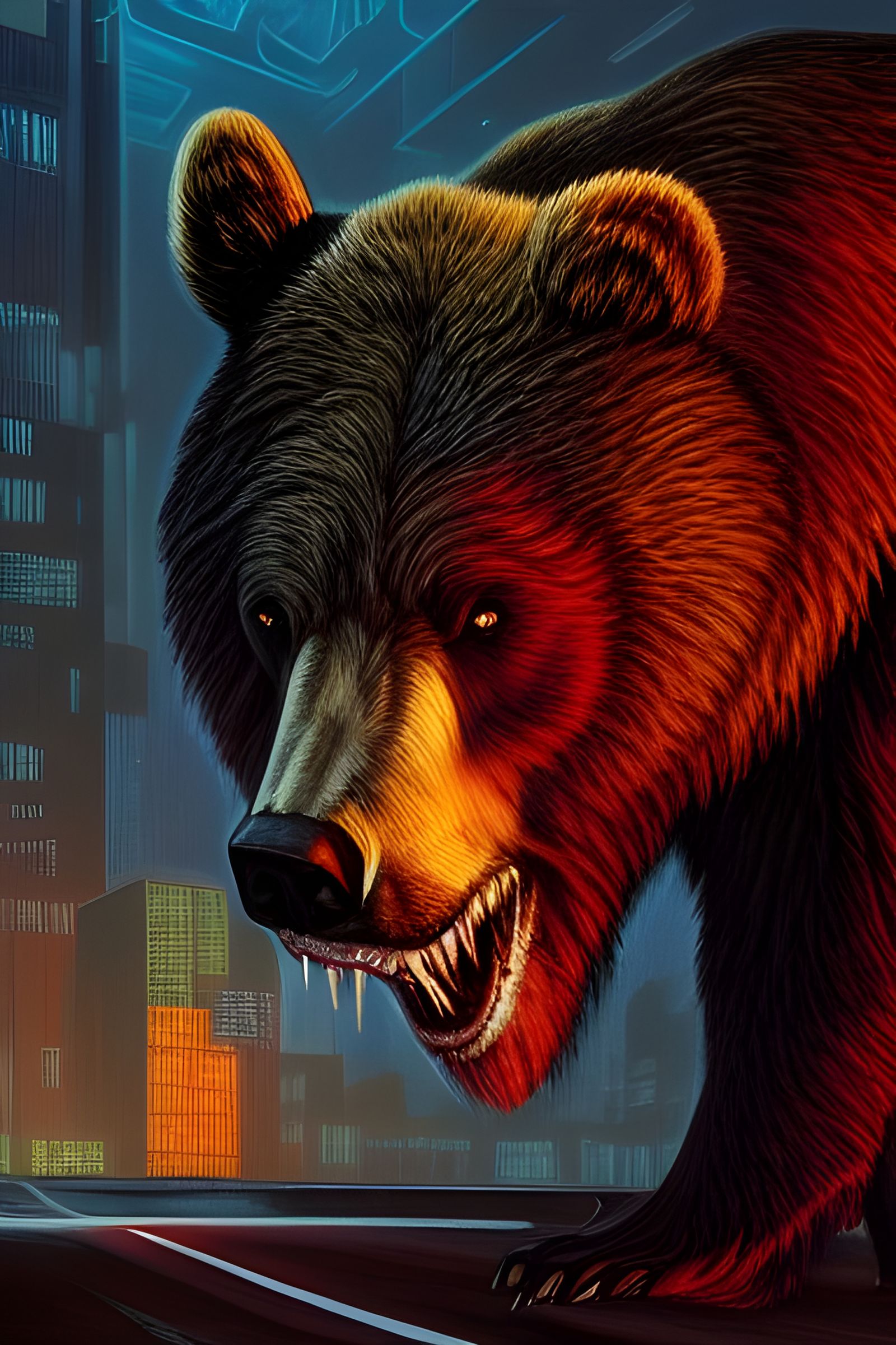 Cyberpunk Grizzly Bear Horror in 8K