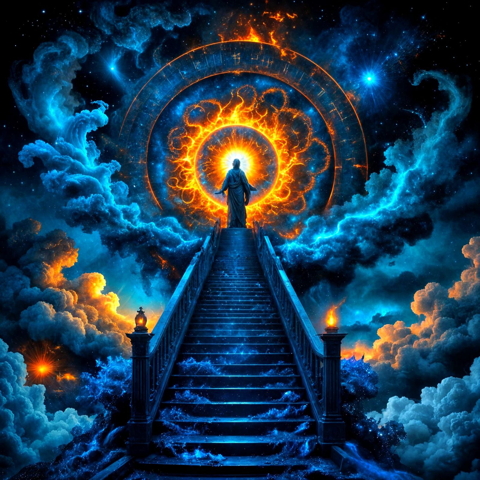 Blue Stairway to Spiritual Ecstasy: Watercolor Glitch Art