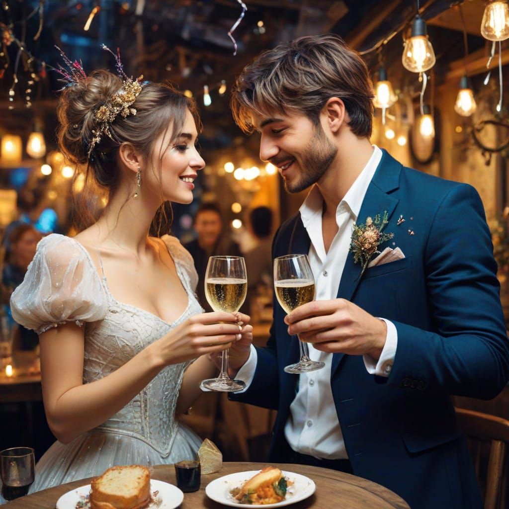 Fairytale New Year's Eve Toast in Anime Style