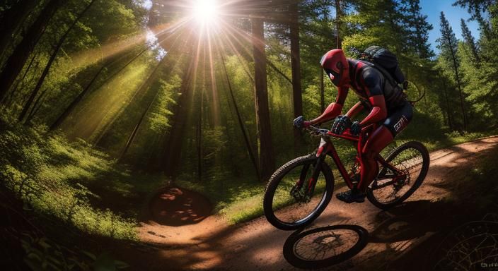 Deadpool riding  a mountain bike