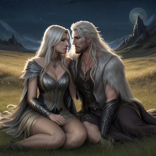 Fantasy Witch and Werewolf Under Moonlight