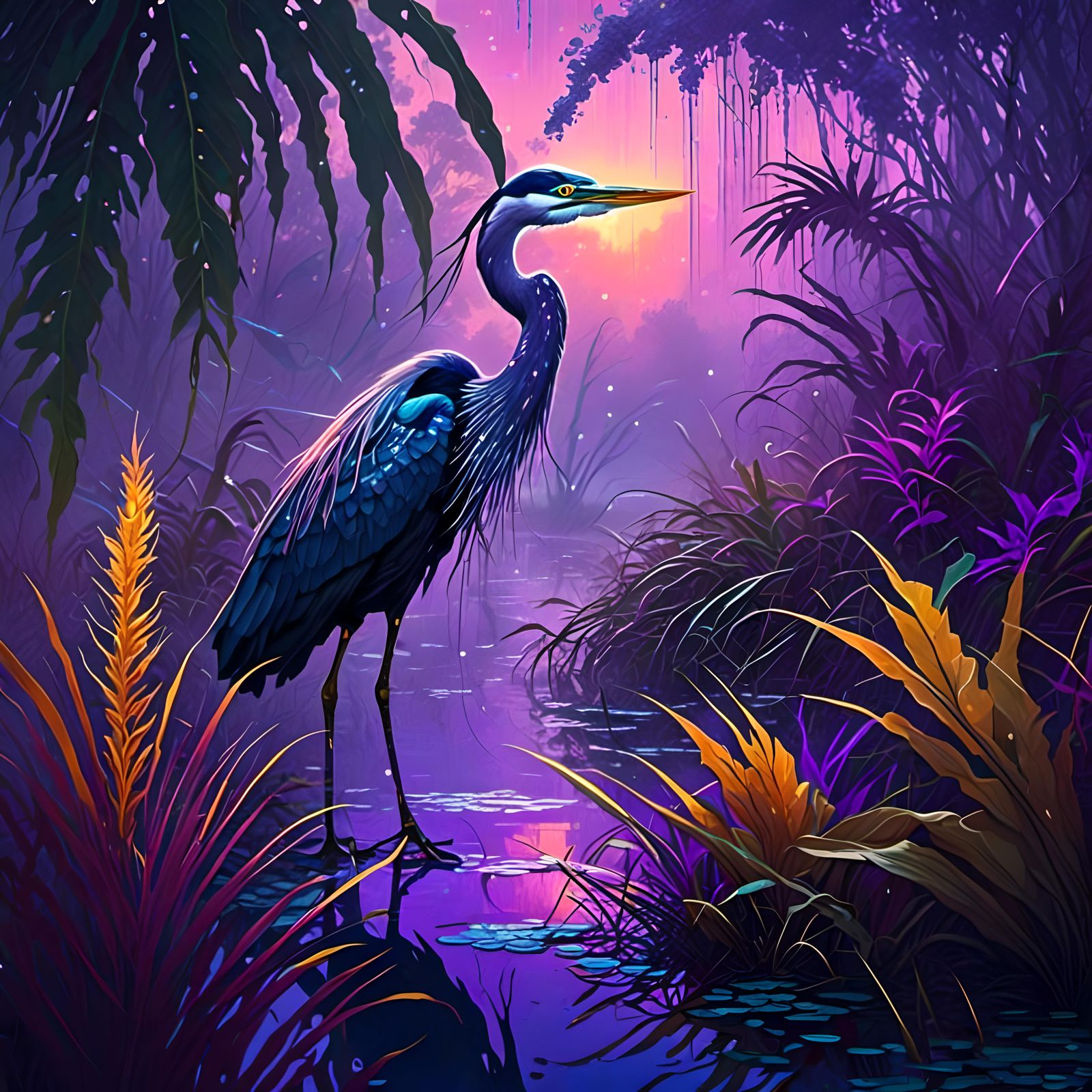 Heron in the Everglades wetlands