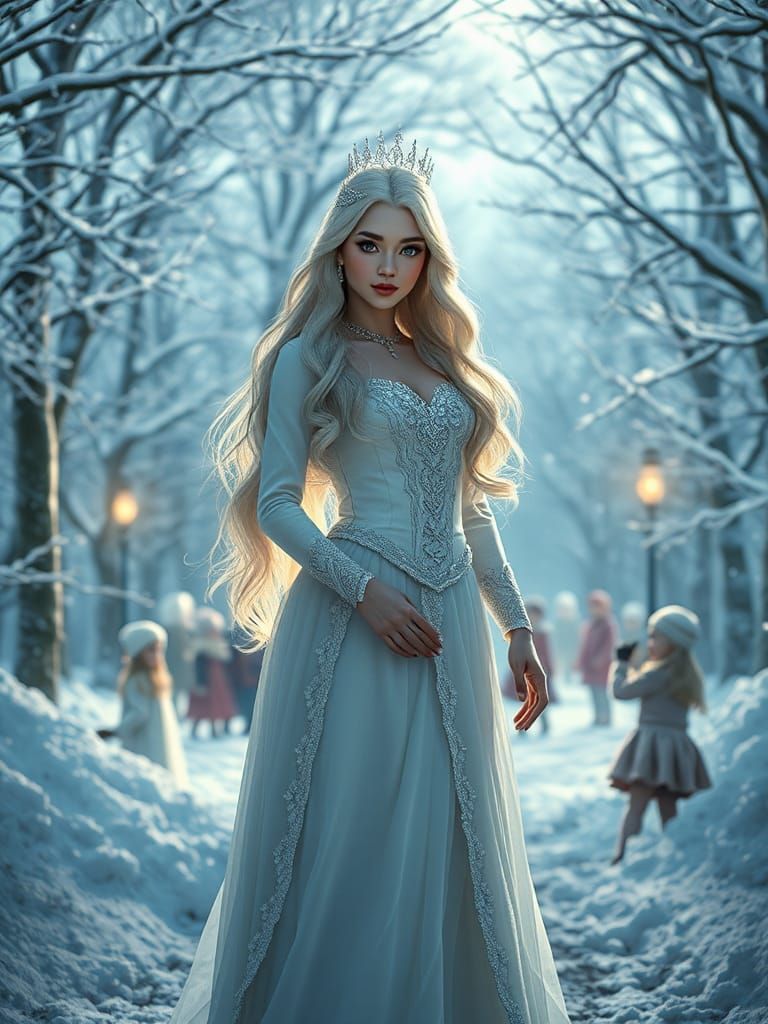 Snow Queen in Snowy Glade: Hyper-Realistic Winter Scene
