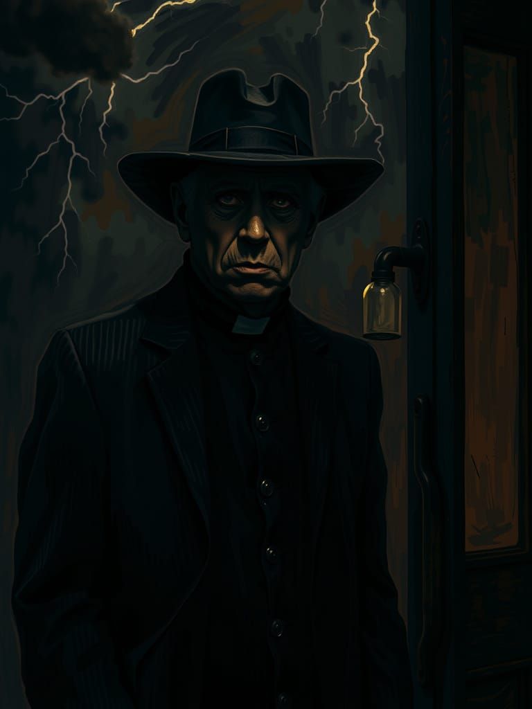 Dark Preacher in Stormy Night, Inspired by Surrealist Art