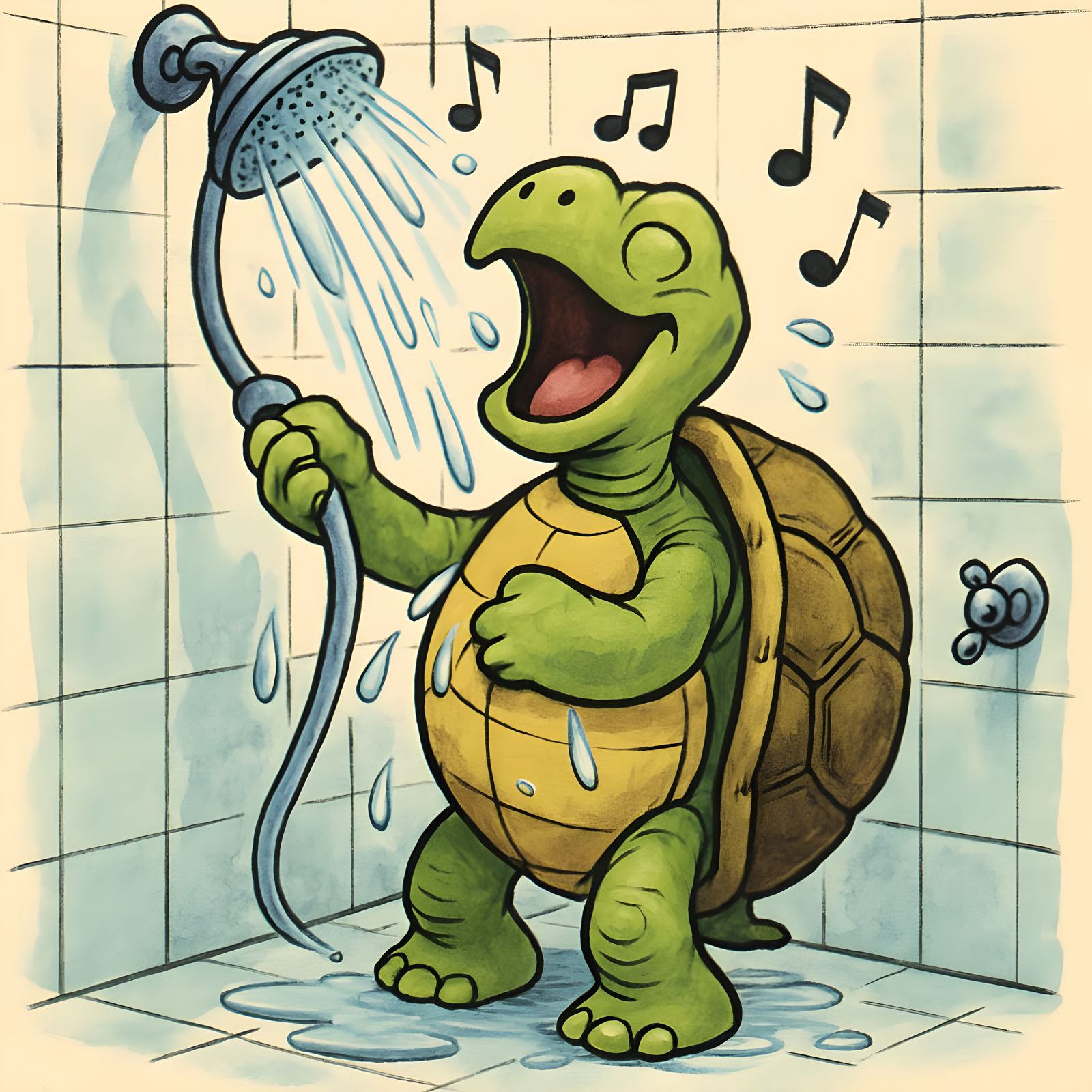 Singing Turtle Cartoon in Shower