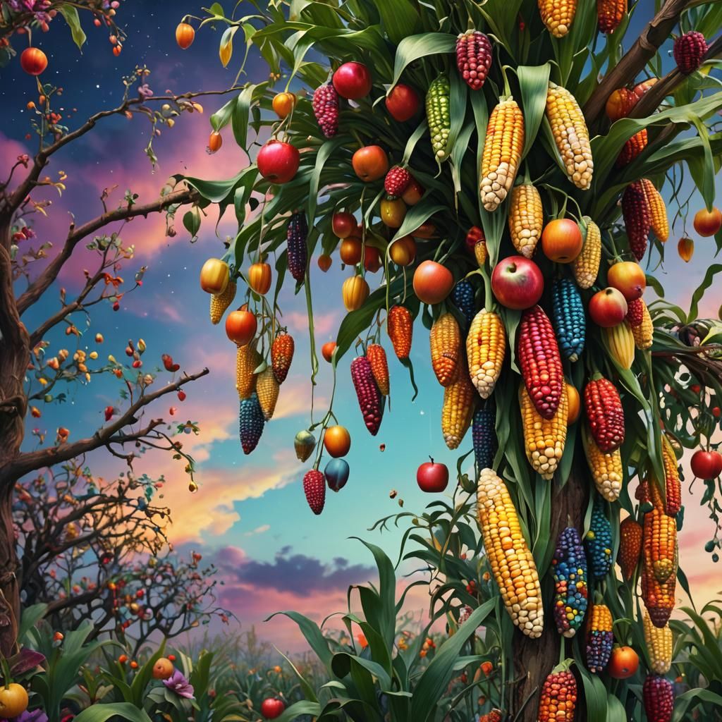 Surreal Corn Kernel Dreamscape in 3D Render
