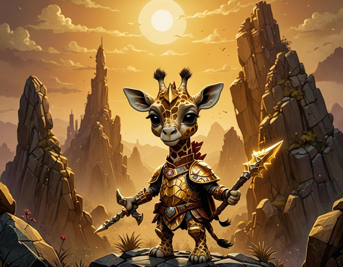 Chibi Warrior Giraffe in Gold Armor