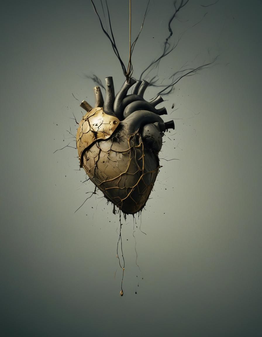 Emo broken but sewn back together heart