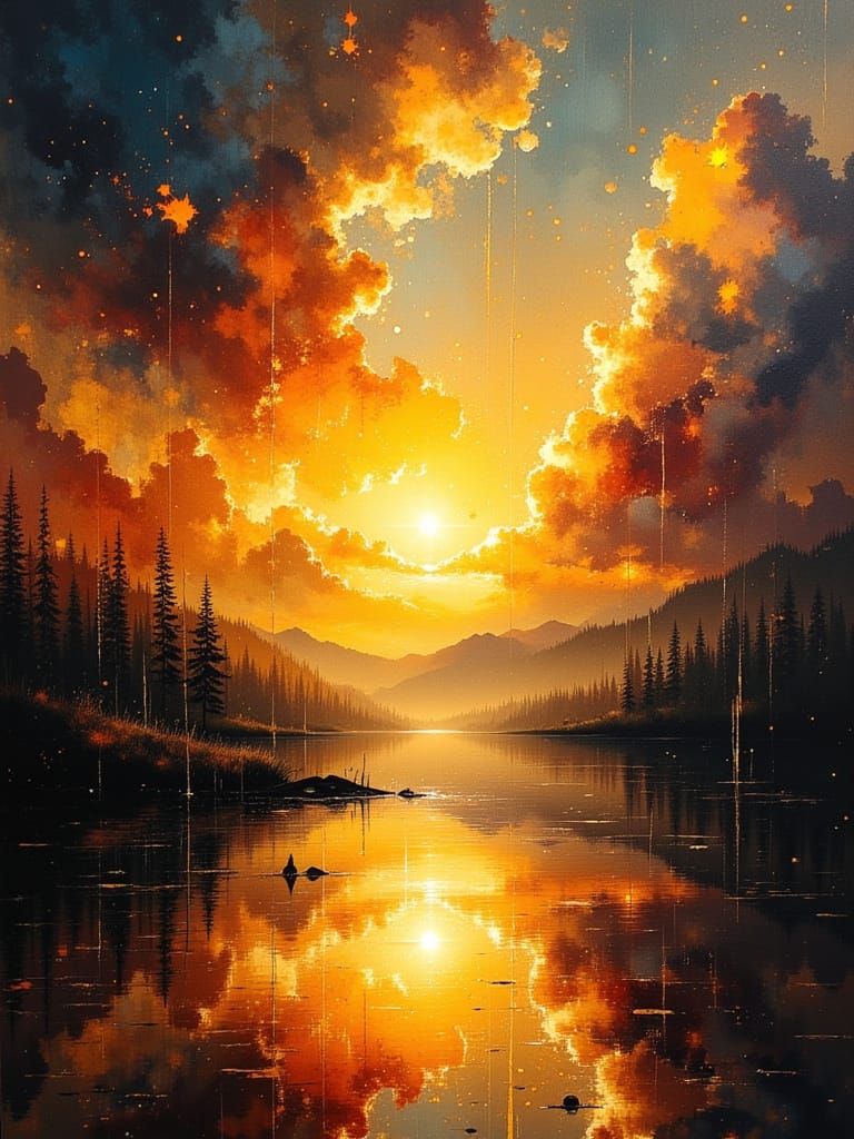 Sunset Dreamscape Exploding With Abstract Energy