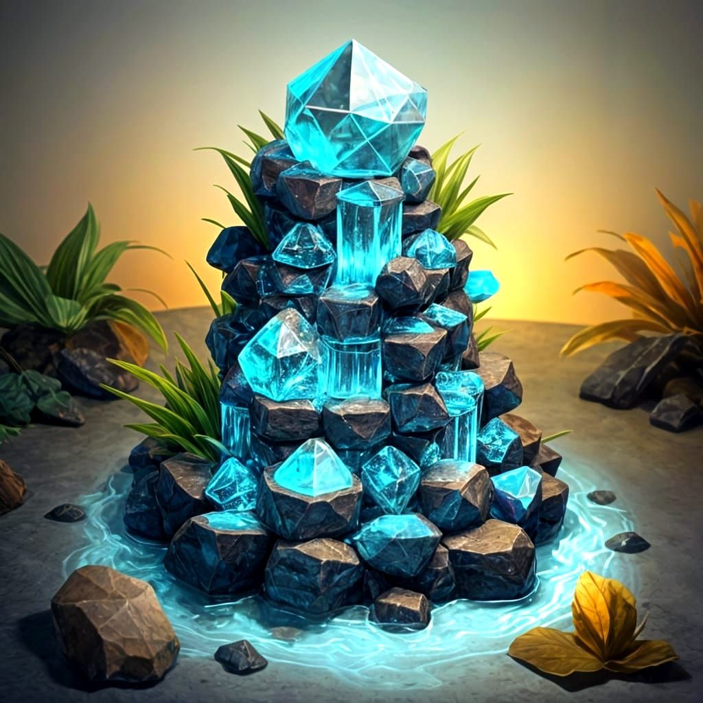 Glowing Blue Crystal Fountain Interior Decoration