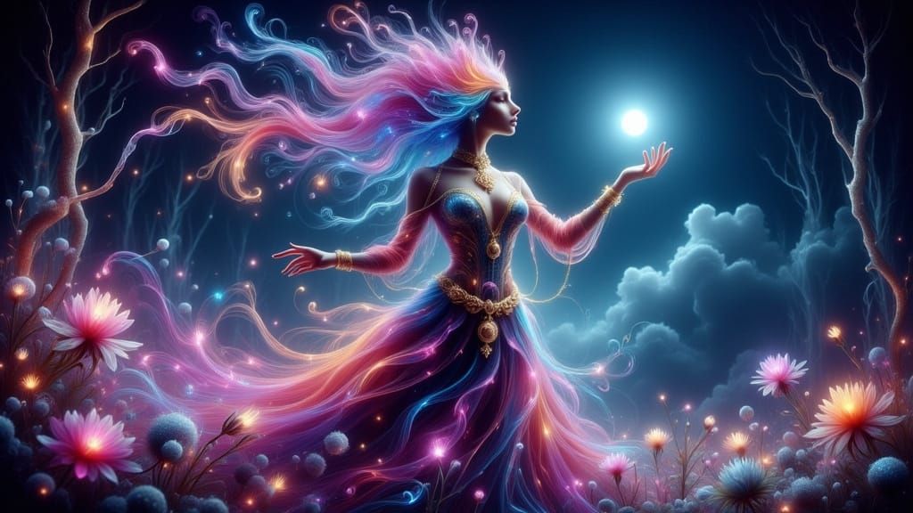 Majestic Cougar-Human Hybrid in Moonlit Forest