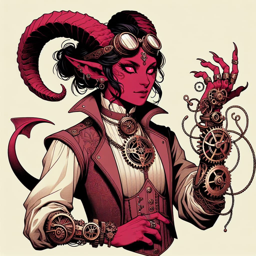 Steampunk Tiefling Clockwork Soul Sorceress