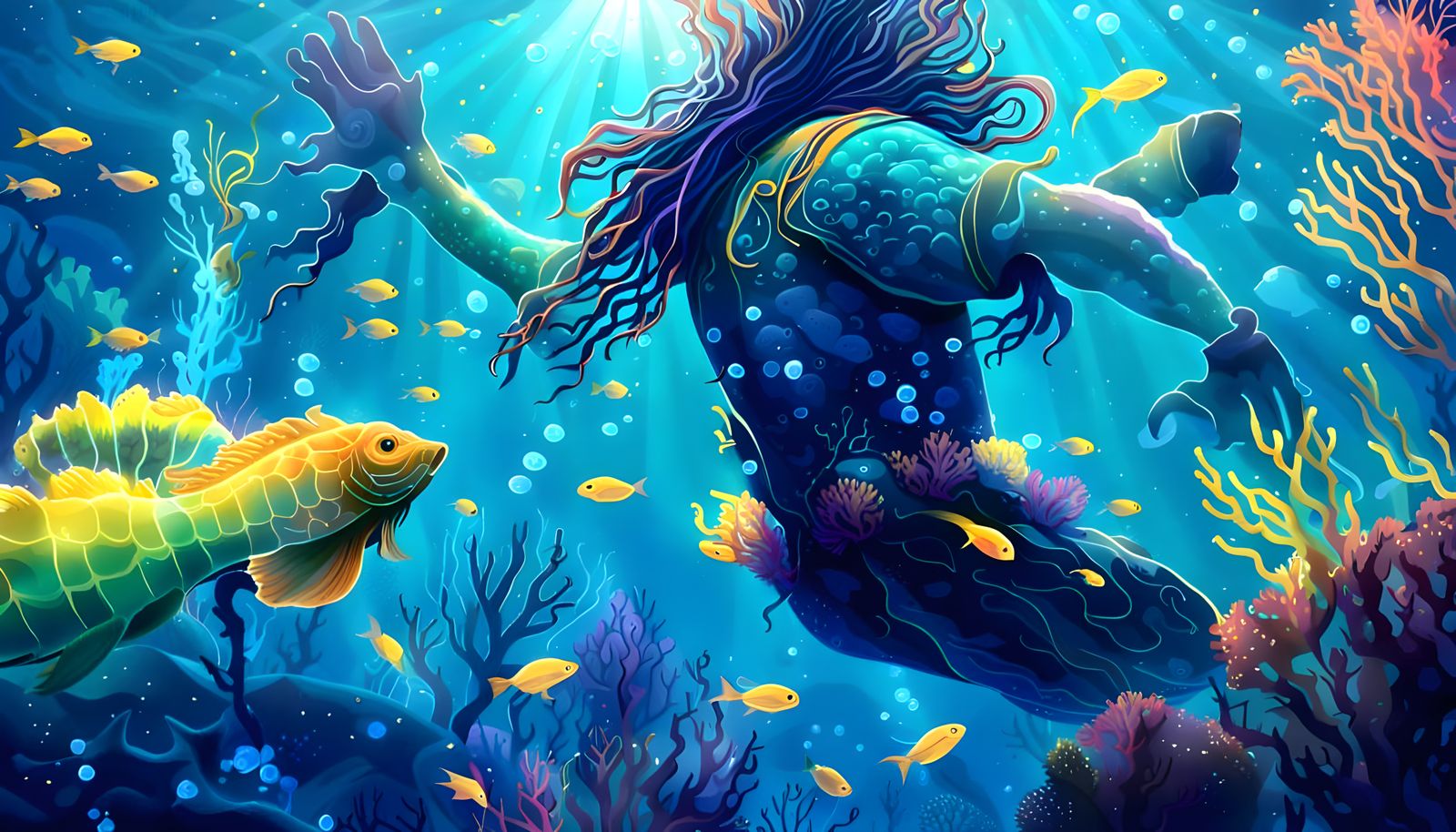 Mermaid-like Kraken Hybrid Battles Underwater Armies